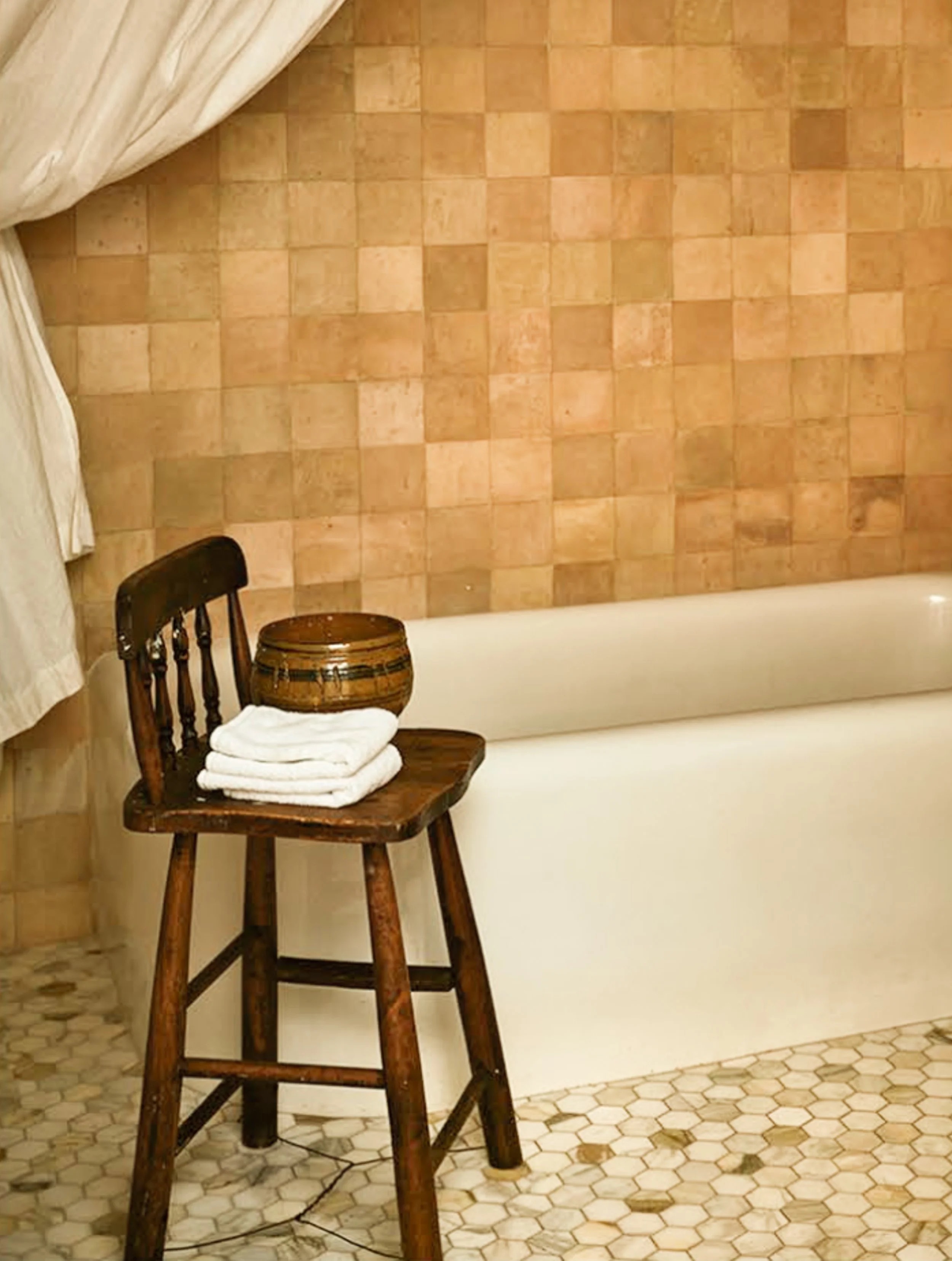 A timeless bathroom styled with florals