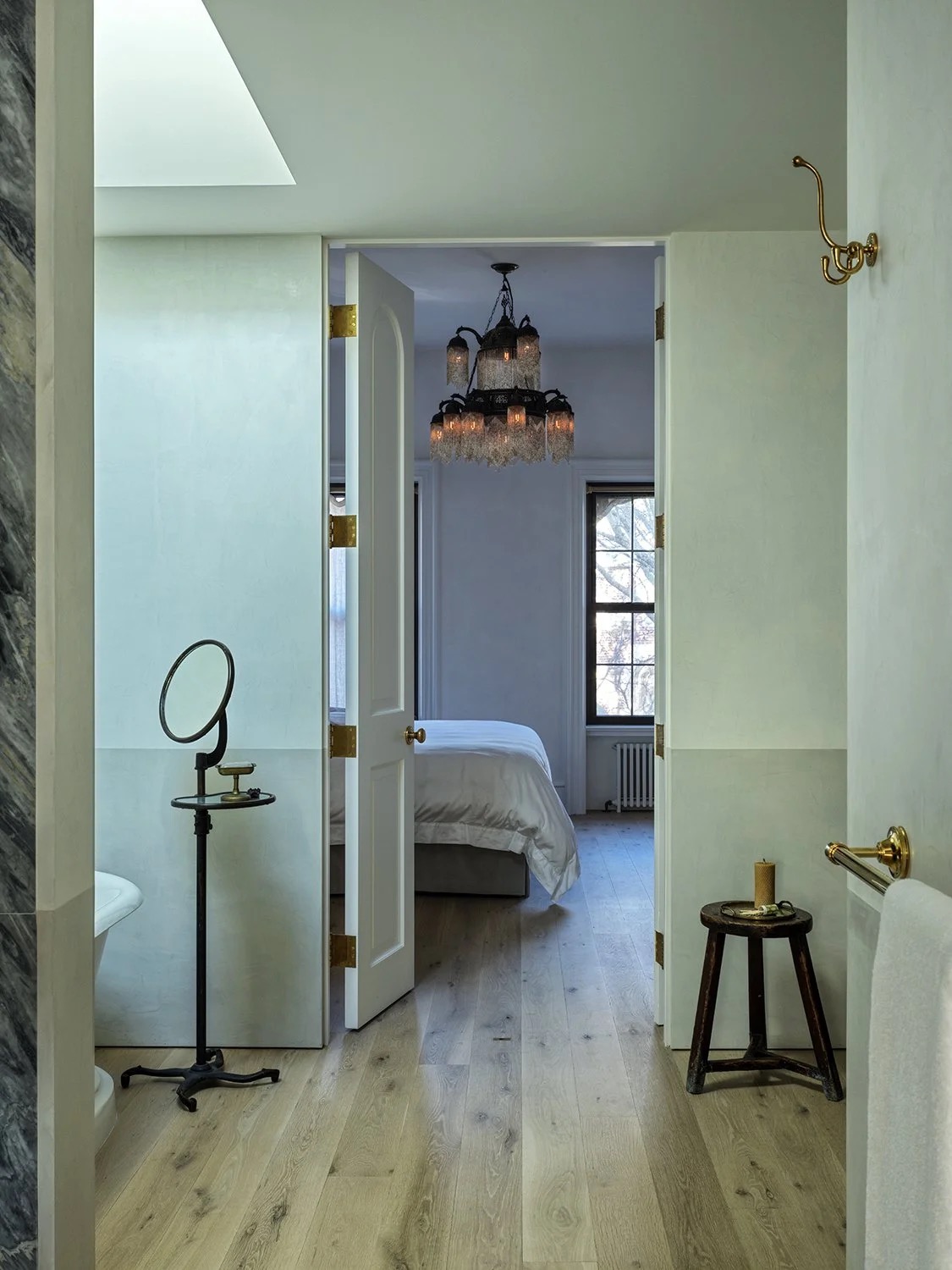 A serene, timeless washroom